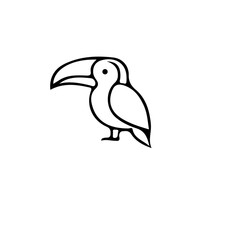 Poster - A simple black and white line drawing of a toucan bird with its distinctive large beak standing still