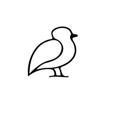 Poster - A simple line drawing of a small bird with a rounded body and short legs on a white background design