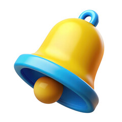 Poster - 3d cartoon yellow and blue bell notification icon isolated on transparent background