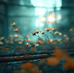 Poster - Wildflower closeup sunlight dreamy nature soft focus outdoor delicate stem bloom create magical mood