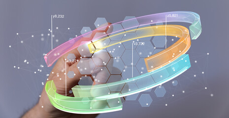 Poster - Abstract image of a hand interacting with futuristic data, showcasing technology and innovation.