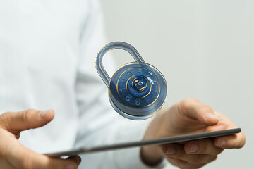 Aufkleber - Safeguard your information.  This image depicts a digital combination lock, symbolizing online data protection and security.