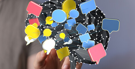 Aufkleber - Abstract image of interconnected speech bubbles, representing global communication and networking.