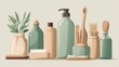 © Rodrigo - Minimal eco-friendly items depicted in a clean flat design. Highlights sustainable swaps and zero waste lifestyle essentials with soft, calming colors.
