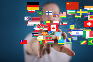 Aufkleber - Image of interconnected world flags, symbolizing global communication and networking.
