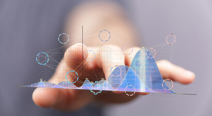 Poster - Person interacting with digital graphs and charts, data analysis concept.