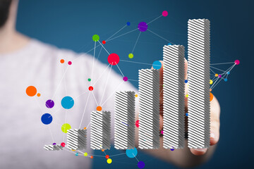Poster - Visual representation of business growth and data analysis using a 3D bar chart.