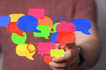 Aufkleber - Abstract image of colorful speech bubbles, symbolizing communication, conversation, and social media.