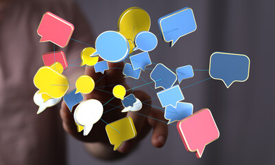 Aufkleber - Abstract image of interconnected speech bubbles, symbolizing global communication and networking.