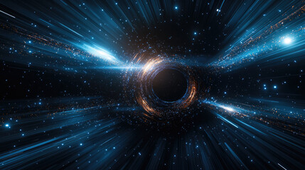 Poster - Black hole deep space cosmic galaxy event horizon glowing star abstract science astronomy mysterious energy