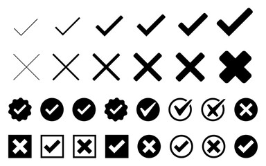 Poster - Check mark tick cross mark icon set verified badge icons approved button set check box correct right wrong buttons yes no checkmark black white buttons