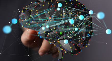 Aufkleber - Abstract image of a brain with complex network connections, representing data flow and neural pathways.