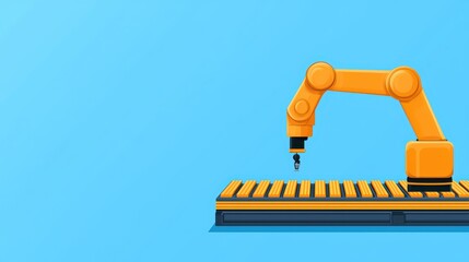 Poster - Robotic Arm on Production Line with Blue Background for Automation and Industry Applications