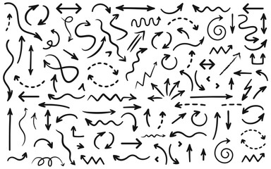 Poster - Hand drawn arrow set black white artistic arrow collection arrow vector elements brush stroke curly arrows graphic design