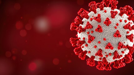 Poster - Close-up Representation of Virus Structure with Red Spikes and Blurred Background for Biological and Medical Use