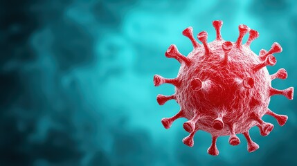 Poster - Detailed Close-Up of a Red Virus Illustration Representing Infectious Disease and Global Health Concerns