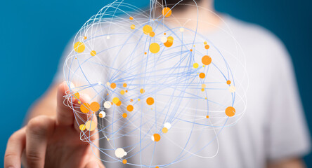 Aufkleber - Abstract image of a person connecting with a global network, representing communication, technology, and data.