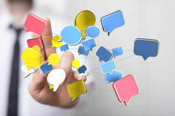 Aufkleber - Abstract image of interconnected speech bubbles, symbolizing global communication and networking.