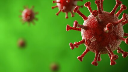 Poster - Close-up View of Viral Particles Illustrating Infectious Disease on Green Background