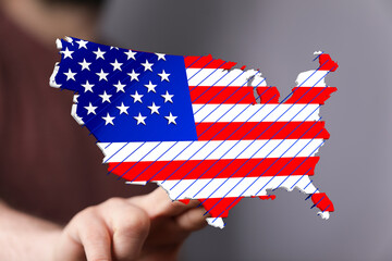 Poster - Patriotic image of the United States map designed with the American flag colors. Perfect for Independence Day.