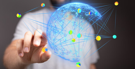 Poster - Interactive globe showing interconnected data points.  Perfect for technology, networking, and global concepts.