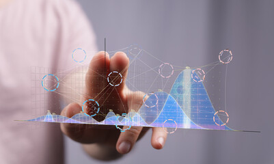 Poster - SEO-friendly image of person interacting with digital charts and graphs. Perfect for business, finance, and technology.