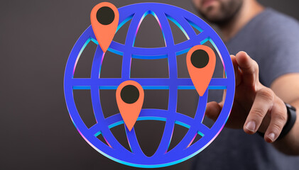 Aufkleber - High-quality image depicting global connectivity and location tracking. Ideal for technology, travel, and global business concepts.