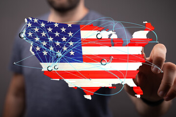 Poster - High-quality image of a digital map of the USA, highlighting network connections and infrastructure.