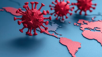 Poster - 3D Model of Virus Strains Overlaid on a World Map Representing Global Pandemic Impact and Containment Efforts