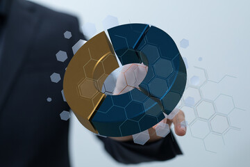 Aufkleber - Image of a businessman interacting with a 3D pie chart, visualizing data analysis and business insights.