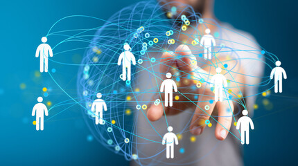 Aufkleber - Image depicts a digital network connecting individuals, symbolizing global communication and collaboration.