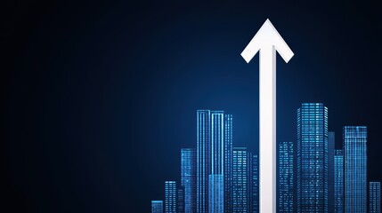 Poster - Abstract Concept of Growth and Success with Arrow Over Skyscraper Cityscape at Night