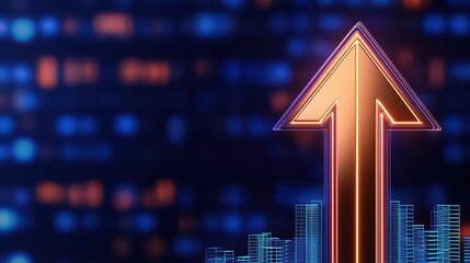 Poster - Vibrant Digital Arrow Icon Representing Growth and Success in a Modern Business Environment