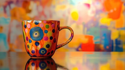 Aufkleber - A brightly colored ceramic mug with abstract patterns on a surface