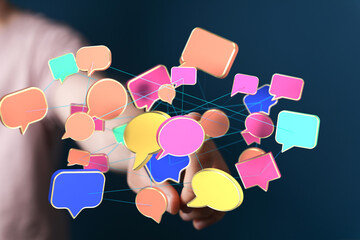 Aufkleber - Abstract image of interconnected speech bubbles, symbolizing communication, networking, and social media.