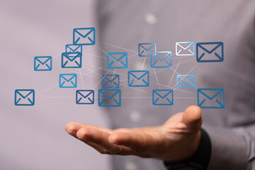 Leinwandbilder - Image of interconnected email icons, representing global communication and networking.