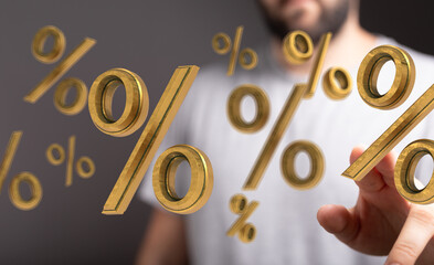 Poster - 3D rendered image of gold percentage symbols.  Perfect for finance, sales, discount concepts.