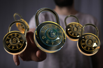 Aufkleber - Image of multiple digital combination locks, symbolizing data security and protection.