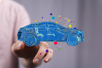 Poster - Modern automotive technology.  Digital car model design, innovation, and development.
