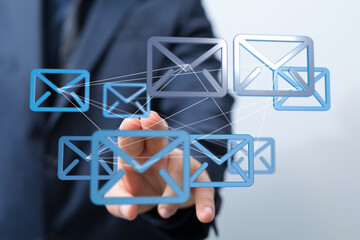 Fototapete - Image of interconnected email icons, symbolizing global communication and teamwork.
