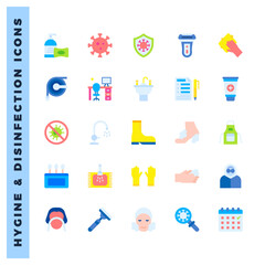 Poster - 25 Hygiene and disinfection Flat icons pack. vector illustration.
