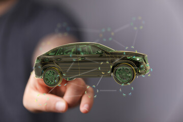 Poster - Futuristic car design, digital technology, innovation, automotive industry, connected car, smart car, 3D model, network, visualization