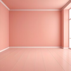 Poster - An empty room, light salmon pink floor and wall, partially lit. Space for text, 3d background, banner, wallpaper. Composition, graphic resource. vector eps10