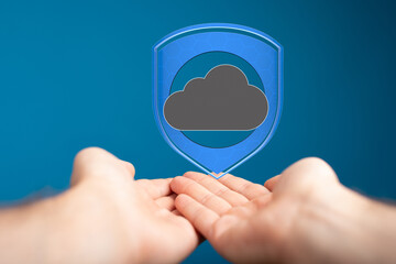 Poster - Cloud security, data protection, cybersecurity, safe cloud storage, digital shield, secure information, reliable cloud, online safety, cloud computing, dat