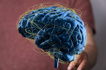 Leinwandbilder - 3D rendered image of a human brain with glowing neural connections.  Perfect for AI, neuroscience, and cognitive function.