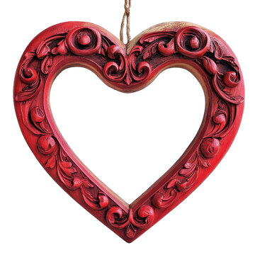 Heart-shaped Frame, Vintage heart-shaped gold frame for romantic decoration, isolated on transparent background