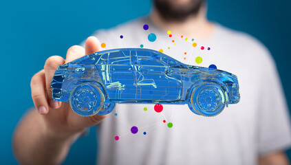 Poster - Innovative digital car model design.  Future of automotive technology.