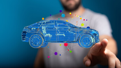 Aufkleber - Futuristic car model visualization.  Innovative auto design and technology concept.