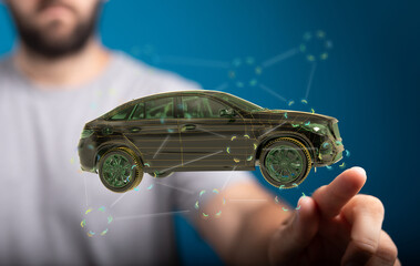 Poster - Futuristic car model, digital innovation, technology concept.  Perfect for automotive, tech websites.