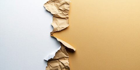 Poster - Torn Cardboard Material with Golden Background and Ripped Paper Structure in Grunge Style Surface